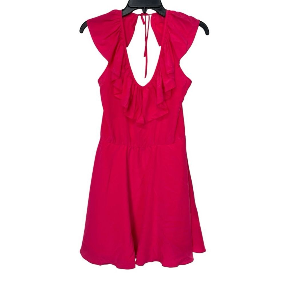 Amanda Uprichard | Hot Pink 100% Silk Ruffle Halter Mini Dress S - Picture 2 of 9